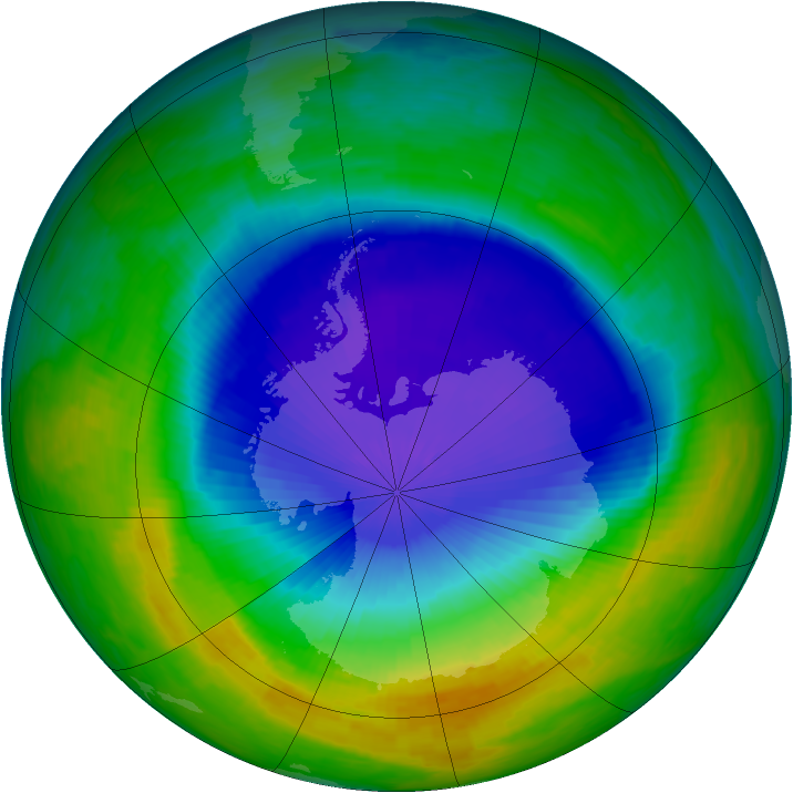 Antarctic ozone map for October 1993